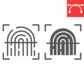 Fingerprint scan line and glyph icon, security and biometric, finger print sign vector graphics, editable stroke linear