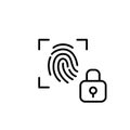 Fingerprint scan and lock. Secure biometric data storage. Authentication method. Pixel perfect vector icon