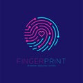 Fingerprint scan logo icon with Love Heart symbol dash line design illustration Royalty Free Stock Photo