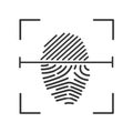 Fingerprint scan provides security access black line icon. ID and verifying person. Concept of: authorization, dna system, Royalty Free Stock Photo