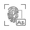 Fingerprint scan provides security access black line icon. ID and verifying, person. Concept of: authorization, dna system, Royalty Free Stock Photo