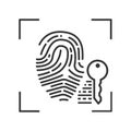 Fingerprint scan provides security access black line icon. ID and verifying, person. Concept of: authorization, scientific Royalty Free Stock Photo