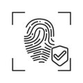 Fingerprint scan provides security access black line icon. Protection and verifying person. Concept of: authorization, dna system Royalty Free Stock Photo