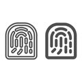 Fingerprint scan sample line and solid icon, biometric scanner concept. Vector graphics. Finger print sign on white