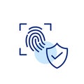 Fingerprint scan and shield with checkmark. Secure biometric entry and identity verification. Pixel perfect