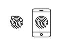 Fingerprint scaner icon ith mobile phone, smartphone.Symbol for graphic and web design. flat vector illustration Royalty Free Stock Photo