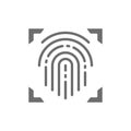 Fingerprint, scanned finger, cryptographic signature, identity grey icon.