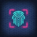Fingerprint, scanned finger, cryptographic signature, identity neon sign.