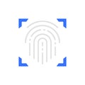 Fingerprint, scanned finger, cryptographic signature, identity white line icon.