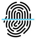 Fingerprint scanning icon. Identification process symbol. Blue laser scan Royalty Free Stock Photo