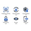 Fingerprint scanning, Password update, Security defence, Email security, Eye view, Mobile spy, icon Royalty Free Stock Photo
