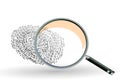 Fingerprint search seek investigate magnify glass  zoom len isolated - 3d rendering Royalty Free Stock Photo