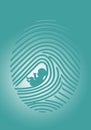 A fingerprint is seen with a human fetus in a 3-d illustration about if or when does a fetus become a human being