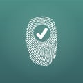 Fingerprint Success Icon, thumbprint with checkmark. vector illustration isolated on modern background.