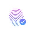 Fingerprint Success Icon, thumbprint with checkmark. vector illustration isolated on white background