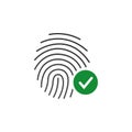 Fingerprint Success Icon, thumbprint with checkmark. vector illustration isolated on white background