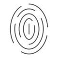 Fingerprint thin line icon, scan and thumbprint, id sign, vector graphics, a linear pattern on a white background.