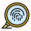Fingerprint under magnifier icon color outline vector Royalty Free Stock Photo