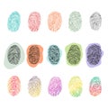 Fingerprint vector fingerprinting identity with fingertip identification illustration set of fingering print or security