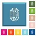 Fingerprint white icons on edged square buttons Royalty Free Stock Photo