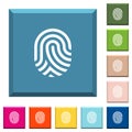 Fingerprint white icons on edged square buttons Royalty Free Stock Photo