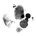 Fingerprints with blood splatters, crime theme, thriller, black ink illustration