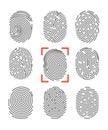 Fingerprints or fingertip print identification vector icons set