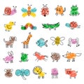 Fingerprints for kids. Game preschool education art with funny insects drawing paintings steps recent vector finger art