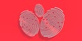 Fingerprints on red background. Digital identify and password concept. 3D illustration