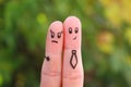 Fingers art of couple. Concept of man harassing woman Royalty Free Stock Photo