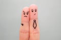 Fingers art of couple. Concept of man harassing woman at work Royalty Free Stock Photo
