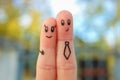 Fingers art of couple. Concept of office romance