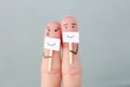 Fingers art of couple. Concept of people hiding emotions