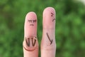 Fingers art of couple. Concept woman made an offer to get married, man refused