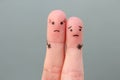 Fingers art of couple. Concept woman taller than man