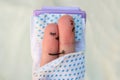Fingers art of couple. At man problem in bed Royalty Free Stock Photo