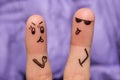 Fingers art of couple. Pair argues, they shows the languages Royalty Free Stock Photo