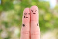 Fingers art of displeased couple. Concept of solution to the problems of family Royalty Free Stock Photo