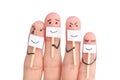 Fingers art of family. Concept of people hiding emotions isolated on white