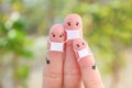Fingers art of family with face mask Royalty Free Stock Photo