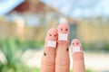 Fingers art of family with face mask Royalty Free Stock Photo