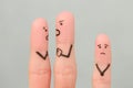 Fingers art of family during quarrel. Concept of parents quarrel, child was upset