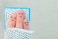 Fingers art of  family sleep together. Concept of child prevents parents from sleeping Royalty Free Stock Photo