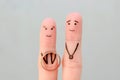 Fingers art of happy couple. Concept of woman proposing to man