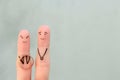 Fingers art of happy couple. Concept of woman proposing to man