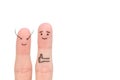 Fingers art of Happy couple. Man likes women`s long eyelashes isolated on white