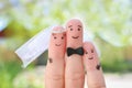 Fingers art of Happy couple to get married. Concept of stepson is joy about wedding Royalty Free Stock Photo