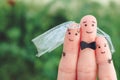 Fingers art of Happy couple to get married. Concept of stepson is joy about wedding. Royalty Free Stock Photo