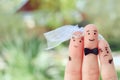 Fingers art of Happy couple to get married. Concept of stepson vs wedding. Royalty Free Stock Photo