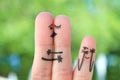 Fingers art of happy family. Concept of couple kisses. Royalty Free Stock Photo